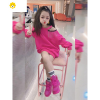 喻娄女童秋季中长款卫衣20新款童装时髦小女孩洋气露肩休闲连衣裙潮