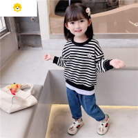 喻娄女童卫衣春秋新款20女宝宝网红洋气条纹秋装小童儿童秋季上衣潮