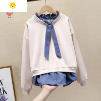 喻娄女童长袖T恤春秋卫衣蝴蝶结秋装儿童打底衫假两件中大童上衣秋季