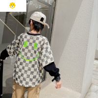 喻娄男童卫衣20秋款儿童春秋洋气假两件格子长袖韩版中大童炸街秋装