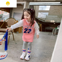 喻娄小馄饨童装女童长袖T恤韩版春秋儿童假两件运动卫衣宝宝23号球衣