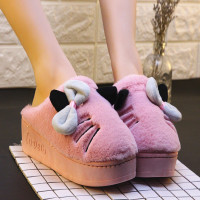 秋冬季新款棉拖鞋女增高厚底可爱猫咪居家居室内保暖毛毛月子棉鞋