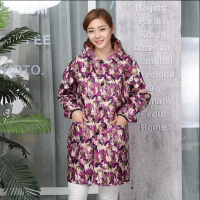 加绒罩衣成人女冬季加厚时尚防厨房长袖防油工作服韩版女士围裙