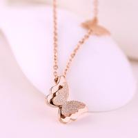 钛钢镀18k玫瑰金韩版磨砂蝴蝶项链女时尚短款锁骨链韩国彩金饰品