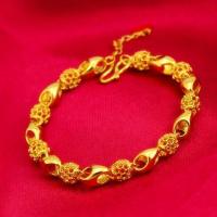 沙金镂空玲珑手链女款仿真金色手链四叶转运路路通24K金手链