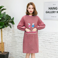 韩版时尚纯棉防油污长袖围裙棉布透气成人罩衣可爱工作服加肥新款