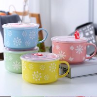 创意日式陶瓷泡面碗学生方便面碗泡面杯带盖大号可爱卡通家用汤碗