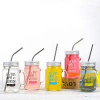 情侣女生韩版创意透明玻璃饮料果汁杯吸管杯奶茶杯铝盖480毫升