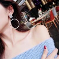 韩国时尚大圆圈几何长款夸张耳圈个性简约气质镶钻日韩版超闪耳饰