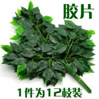 仿真榕树叶塑料树枝工程造景装饰绿色植物叶子过胶榕树枝假树叶