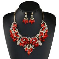 欧美彩色亚克力钻锁骨项链毛衣链套装夸张时尚晚宴礼服女