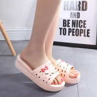 拖鞋女夏卡通厚底洗澡防滑居家用软底凉拖鞋高跟坡跟一字拖沙滩鞋