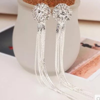 日韩国s925纯银耳钉女长款流苏耳坠个性百搭红耳饰气质耳环耳饰