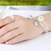 [莲花一套装]情侣戒指女莲花手镯开口镀银男女戒指环送礼