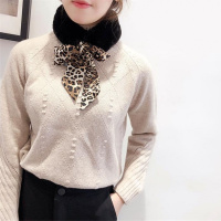 抖音同款微火火秋冬韩版豹纹飘带仿獭兔毛围脖加厚保暖毛绒小领巾