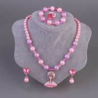 邮儿童项链手链五件套镜面双层礼盒戒指耳环首饰套装无洞耳夹