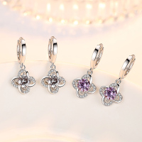 天铸银新款四叶镶钻长款耳环韩风耳钉百搭耳饰品潮女耳饰