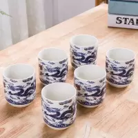 骏昊6只装家用陶瓷茶杯大容量酒店会所餐厅用复古陶瓷品茗杯日式