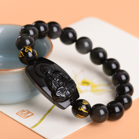 [送备用绳珠子2颗]黑曜石本命佛手链十二生肖八大守护神手链佛