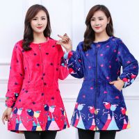 长袖秋冬保暖加绒加厚羽绒服罩衣成人围裙韩版女修身法兰绒工作服
