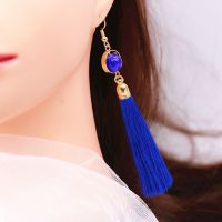 旗袍流苏耳环长款红色民族风无耳洞耳夹舞台演出纯银耳坠女