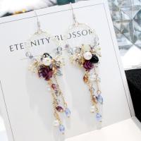 波西米亚复古民族风耳坠纯手工晶耳环流苏耳坠紫色长款耳环流苏耳饰品女式