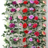 40朵玫瑰花[买三送一]仿真玫瑰花藤条壁挂假花藤暖气管