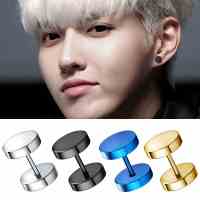 男耳钉 圆形哑铃钛钢黑色双面螺纹 简约韩版女士耳环耳饰