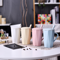 创意陶瓷咖啡杯子带盖勺可爱马克杯情侣牛奶杯家用办公喝茶杯女