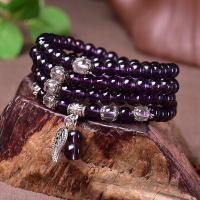 韩版时尚女款紫晶手链(合成)黑曜石玛瑙饰品生日多圈转运