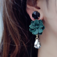 韩国耳环女气质韩版时尚红耳坠长款花朵耳钉超仙晶耳坠
