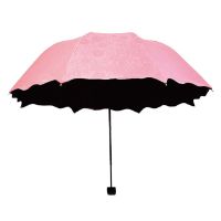 遇开花晴雨两用雨伞加厚黑胶遮阳伞超轻防紫外线三折伞小清新