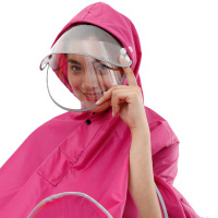 [升级加厚]双帽檐带防雨面罩电动车摩托车雨衣雨披单人双人加大