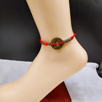 五帝钱脚链红绳手工编织辟邪防小人复古简约个性民族风铜钱手链