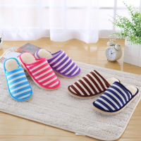 冬季居家客人拖 棉拖鞋地板绒面泡沫底室内条纹情侣拖鞋保暖家居
