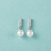 S925纯银耳钉女贝珠珍珠短款耳坠韩版镶钻耳钉耳环耳饰品ES314