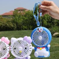 卡通机器猫带夜灯USB充电风扇 可爱猫咪便携手持桌面迷你充电风扇