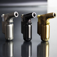 蓝焰弯头直冲充气全金属打火机防风创意时尚个性超薄男礼品带锁定