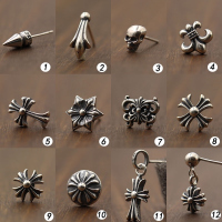 s925纯银饰品泰银十字架复古耳环男女款个性潮人骷髅头耳钉