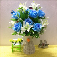 仿真花假花 玫瑰百合组合花 绢花客厅花套装家居餐桌酒店装饰花