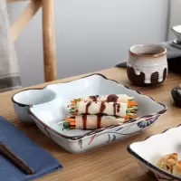 饺子盘带醋碟创意陶瓷盘子早餐分格菜盘家用菜碟子日式餐具方盘