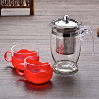 500ml飘逸杯耐热玻璃茶壶不锈钢过滤多彩塑料杯托茶具套装