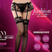 性感蕾丝花边带情趣丝袜超薄黑色透明极度诱惑高筒带袜长筒女