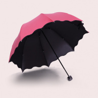 [防紫外线]遇开花晴雨两用伞黑胶防晒太阳伞男女三折叠遮阳伞