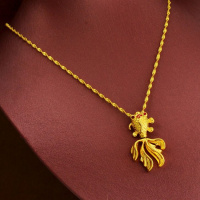 不色红眼睛大金鱼坠项坠金仿金女项链坠 24K挂坠配绳项链