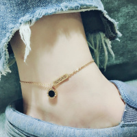 韩国玫瑰金经典双面钛钢14K金脚链不色女百搭简约