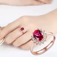 复古红宝石戒指女玫瑰金