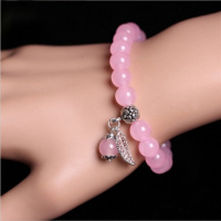 粉玉髓手链银手串招桃花女饰品红玛瑙红色本命年生日情人节