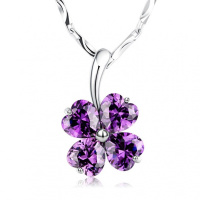 [送项链+礼盒]紫色锆石甜美四叶坠短款女锁骨项链宝石挂饰