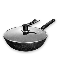 老铁铺麦饭石炒锅不粘锅电磁炉无油烟厨房燃气灶32cm炒菜锅铁锅具